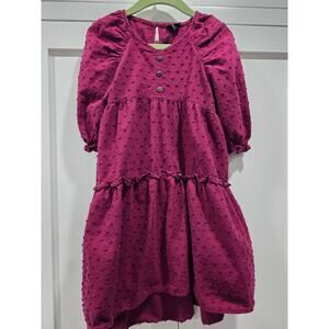 Art Class Burgundy Textured Dot Puff Sleeve Tiered Dress Girls  - Size 4T